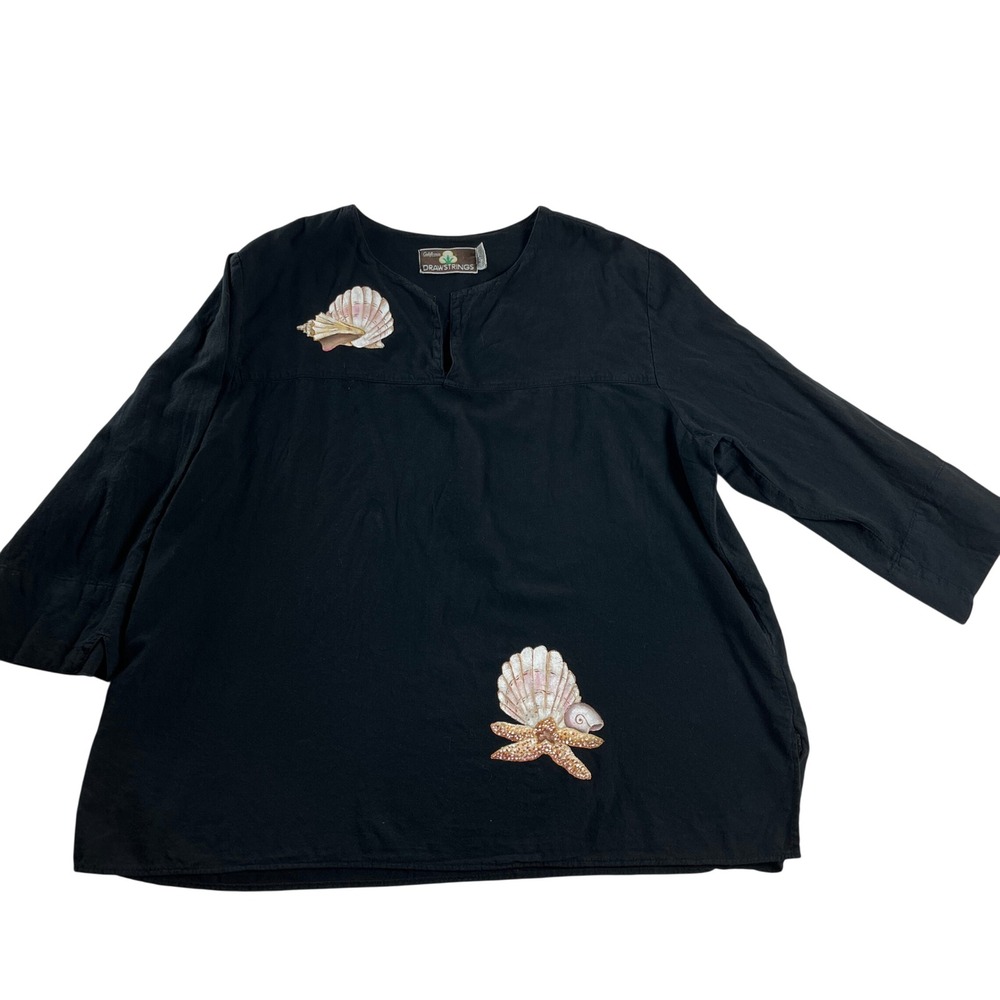 California Drawstrings Coastal Seashell‎ Starfish Cotton Tunic Top Womens XXL